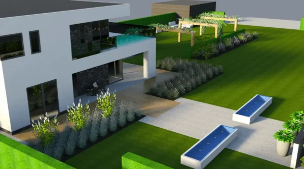 Tuinontwerp moderne grote tuin